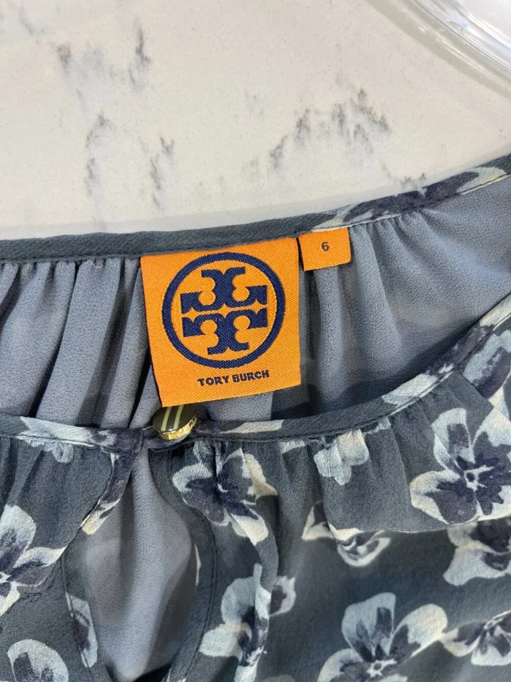 Tory Burch Silk Grey Floral Long Sleeve Blouse Size 6
